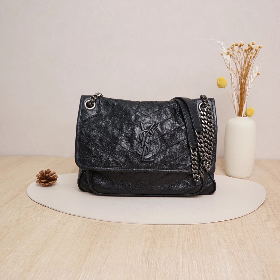 95新 YSL/圣罗兰 圣罗兰niki中号黑色油蜡皮/DS043753