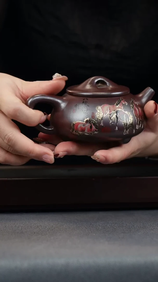 【闪购商品】紫砂茶壶紫金龙血砂 八骏石瓢