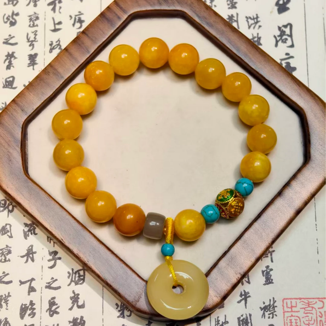 MK1054天然石+蜜蜡平安扣手链(多样性发货）女款