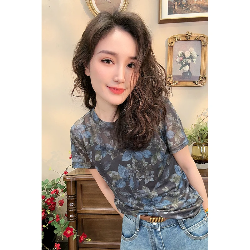 LMXPPJ【紫卉】夏季新款韩版薄款圆领短袖T恤女打底衫MX-T7016X