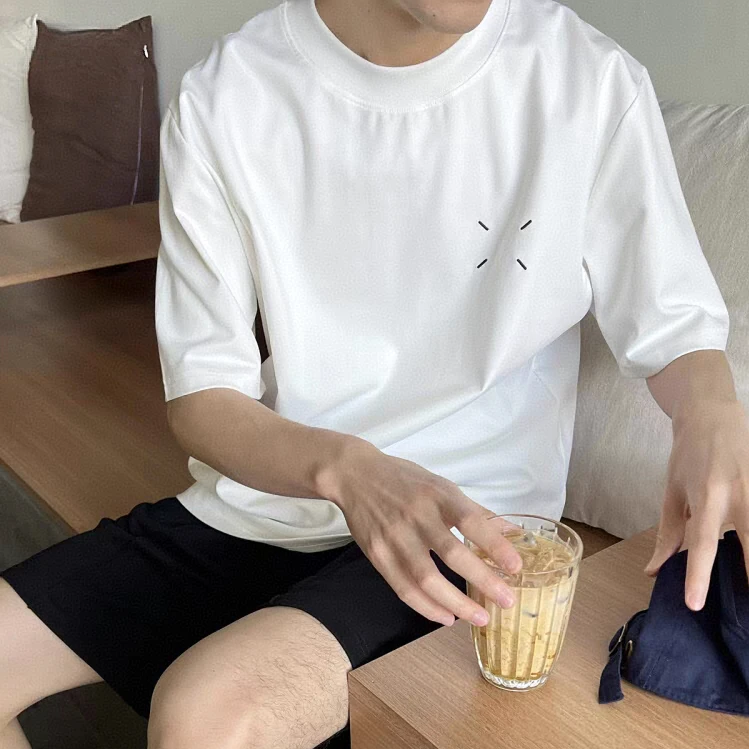 重磅纯棉280g白色短袖t恤男生夏季宽松百搭简约印花男士t恤短袖