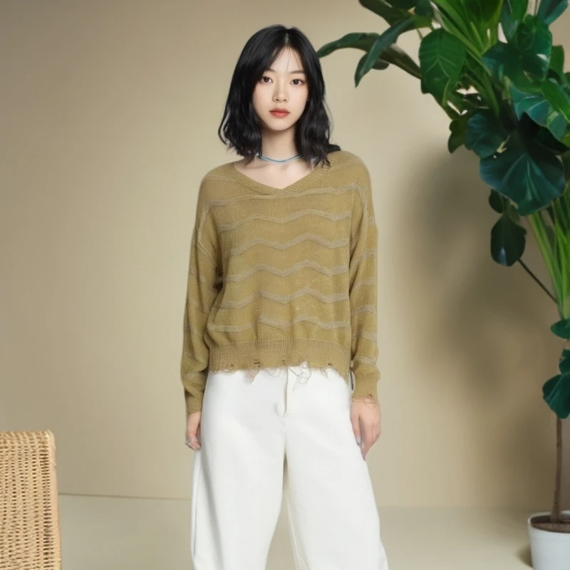 长袖女毛针织衫甜美风亲肤针织衫圆领休闲轻奢风上衣慵懒风时尚