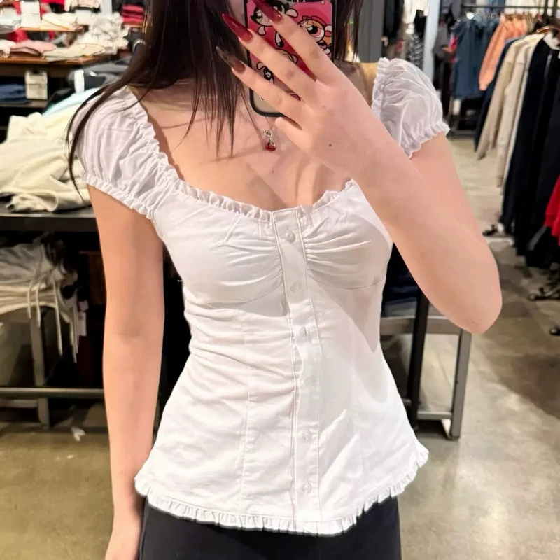 2025小众白色显瘦气质百搭修身法式纯欲设计感小众炸街高级感女装