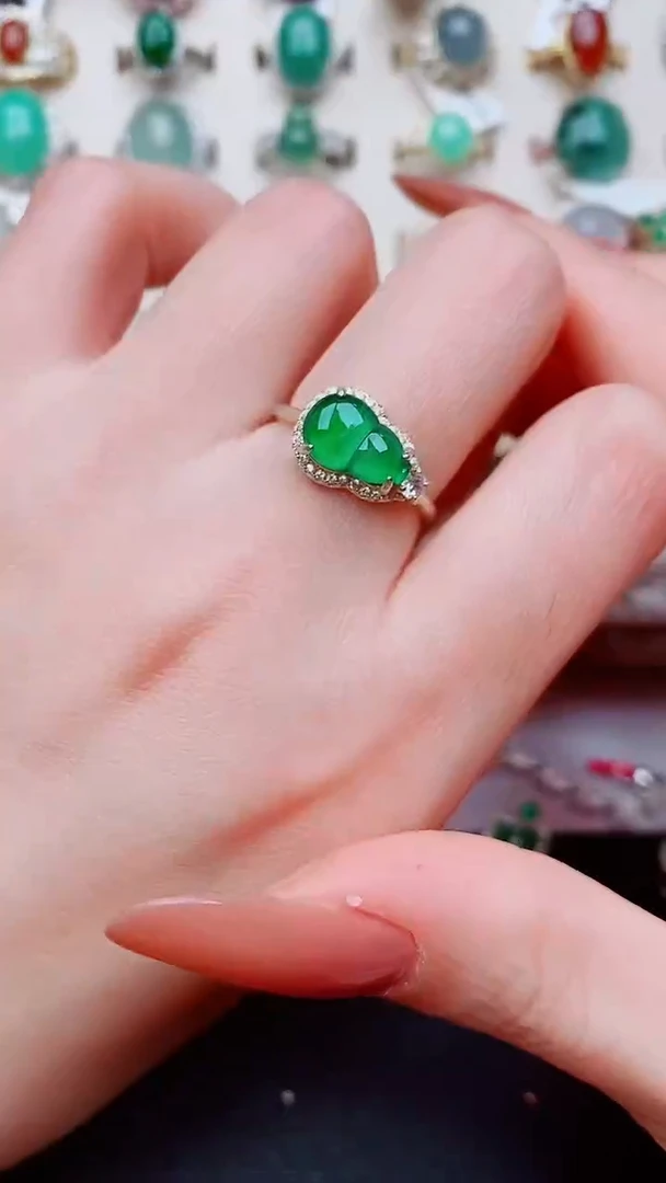 银S925镶嵌戒指翡翠...