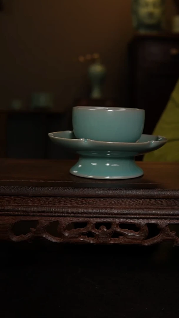 摆件仿古手工葵口罗汉茶盏