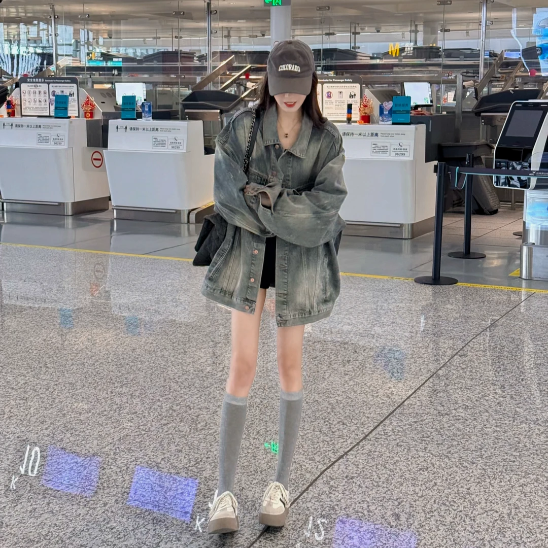巴家同款高街牛仔外套2025秋季新款休闲韩系宽松美式小个子上衣