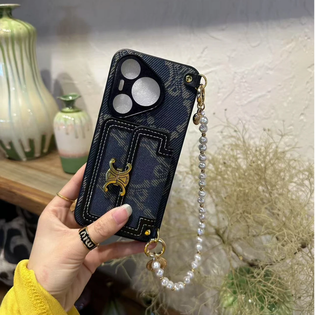 珍珠链手提全包插卡网红女款适用苹果17promax华为mate60Pro
