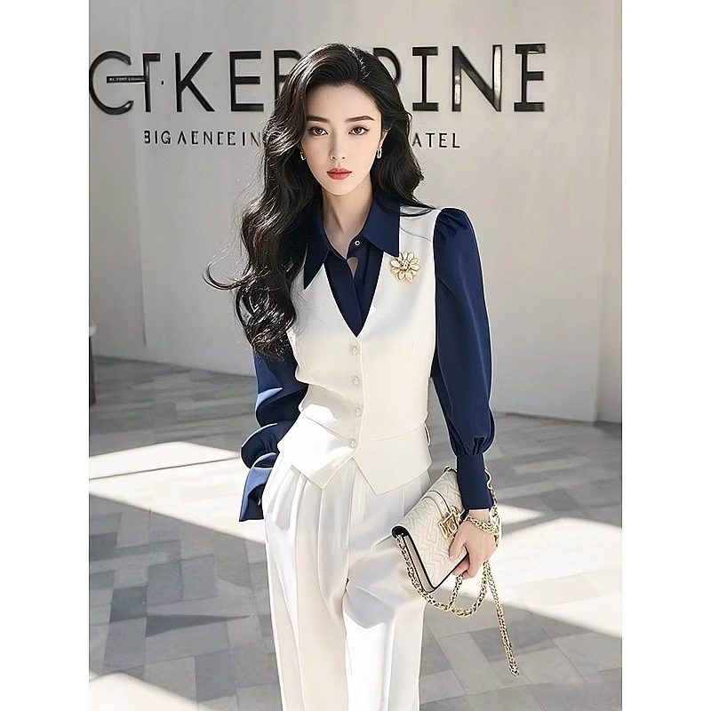 2025早春一整套高级感御姐时尚气质假两件衬衫裤子职业两件套装潮