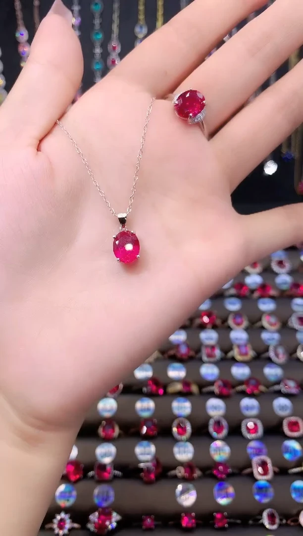 银S925镶嵌吊坠(赠链)红宝石810玫瑰金