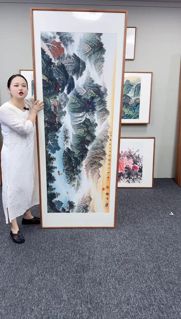 国画旭日东升210*80手绘作品