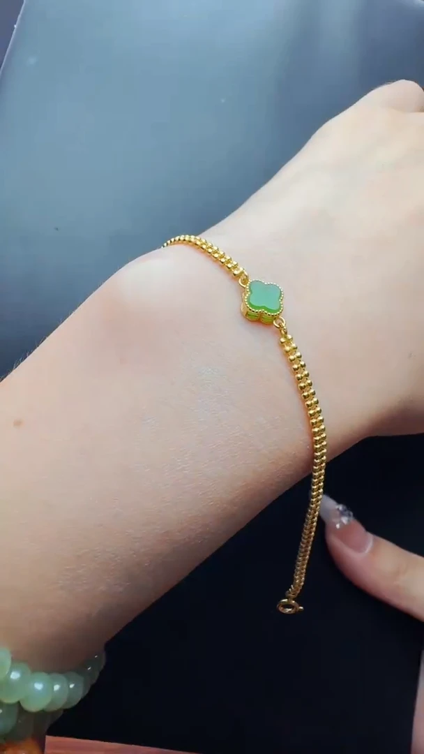 手链银S925镶嵌和田玉四叶草