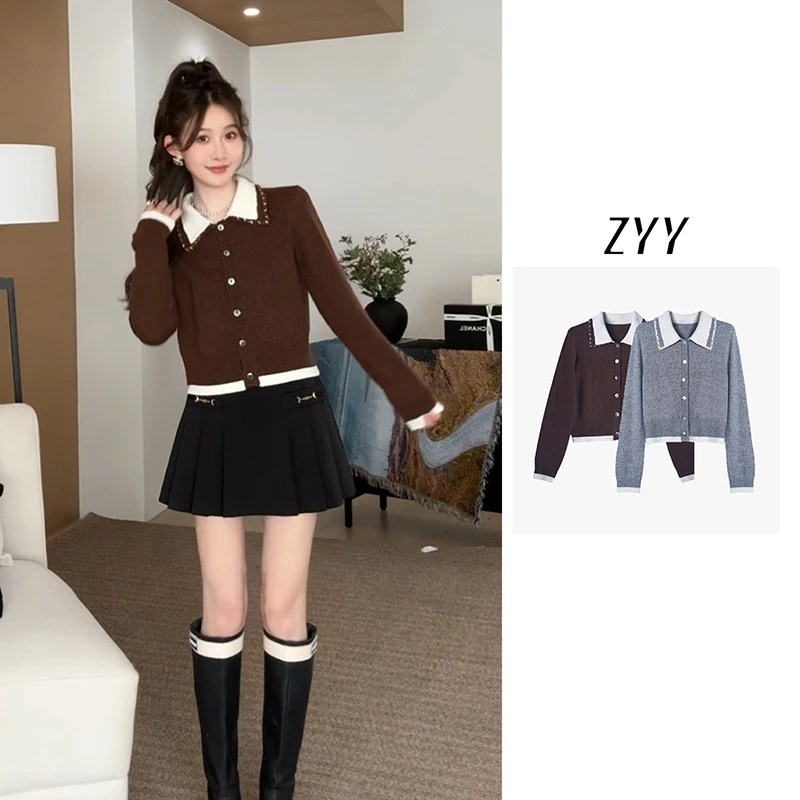 ZYY【格调印记】2025S/S新品长袖撞色拼接polo领针织衫X25QZZ04335