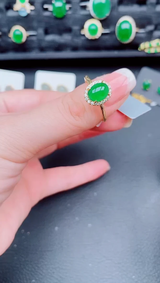翡翠戒指银S925镶嵌天然a货翡翠433