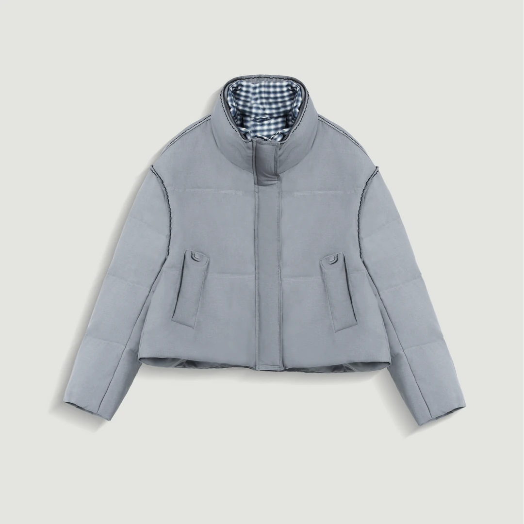 格纹羽绒|时髦撞色短款加厚秋冬鸭绒面包服羽绒服