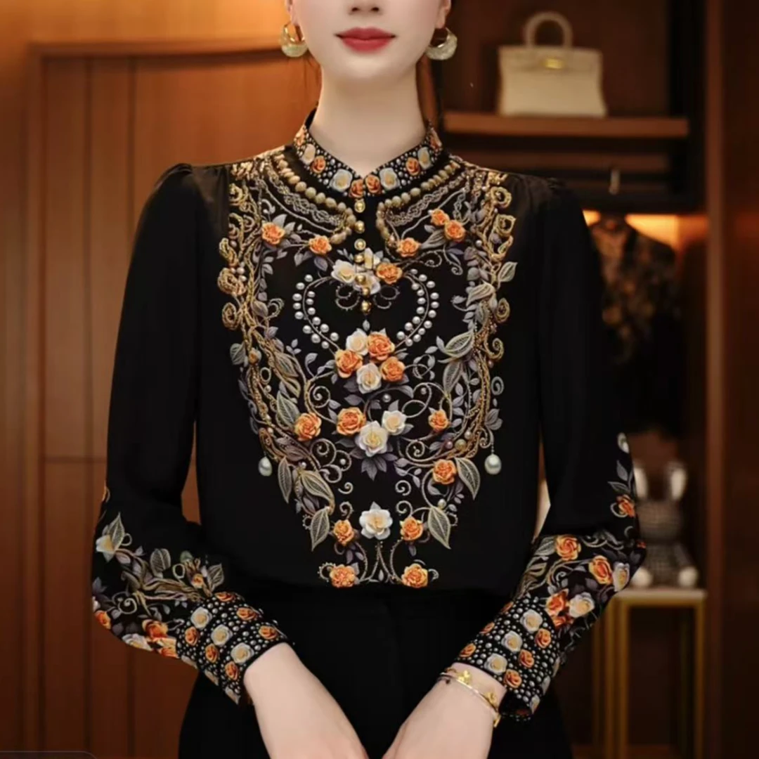 2024时尚洋气高端秋冬季新款女式上衣百搭小衫显瘦气质上衣重工