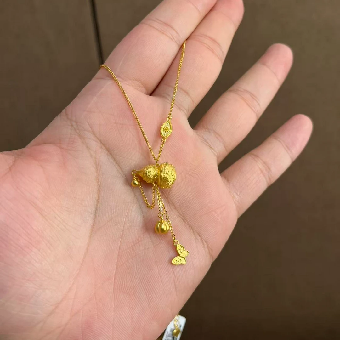 足金999錾刻葫芦套链柿柿如意蝴蝶提溜