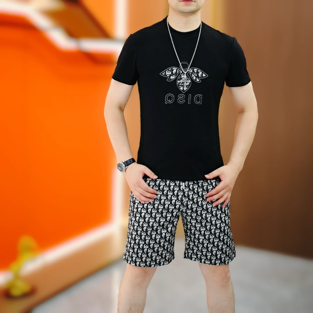 【阿凯严选】高品质夏季新款男士潮流时尚帅气圆领短袖短裤刺绣套装