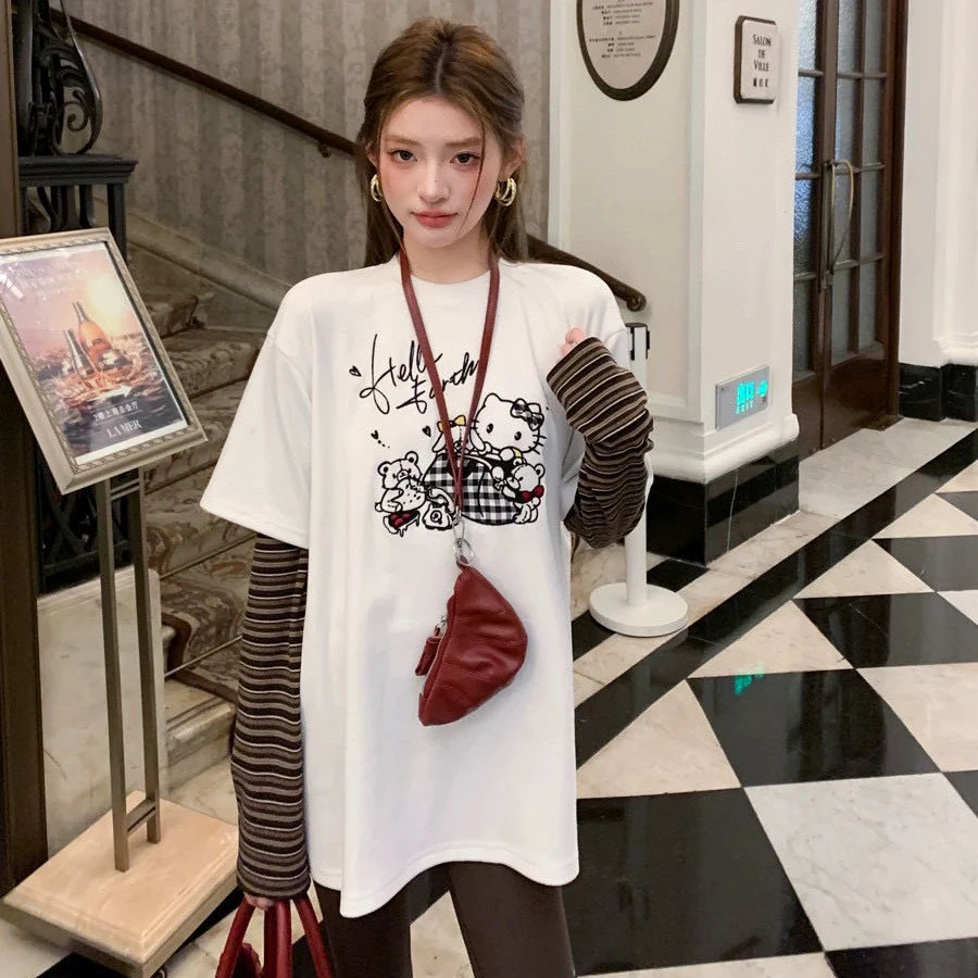 micky&kitty系列款假两件长袖T恤