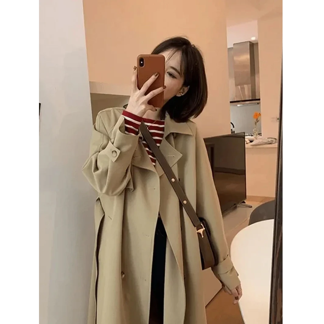 气质风衣小个子中长款韩系休闲百搭卡其色高级感外套女