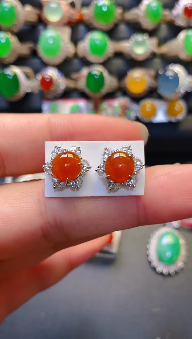 银S925镶嵌翡翠耳饰天然