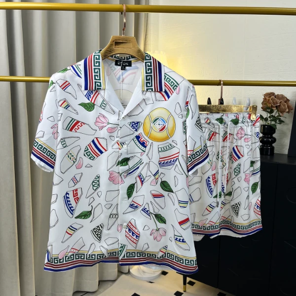 5155天绸丝睡衣男士薄高级感宽松情侣印花家居服短袖短裤轻奢套装