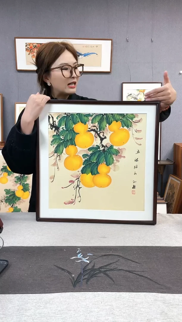 【闪购商品】国画孙颖-纯手绘带框作品-52*52-葫芦