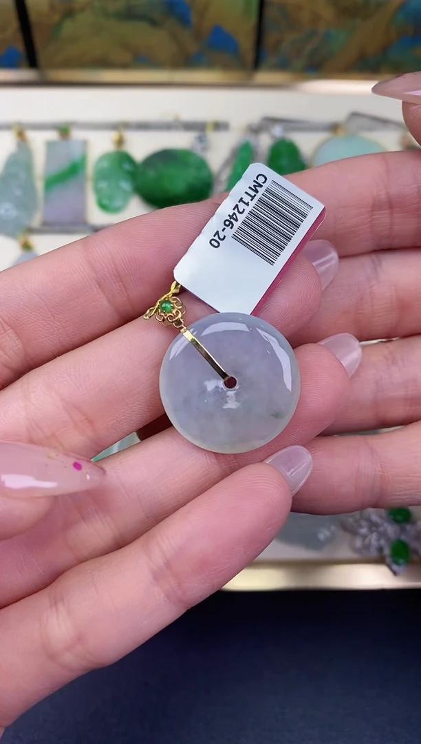 吊坠(不含链)18K金镶嵌翡翠平安扣18K金扣镶嵌@@CMT1246-20