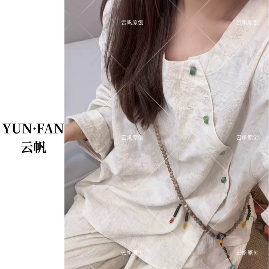云帆【怀古小绿扣】原创设计斜襟设计款衬衣