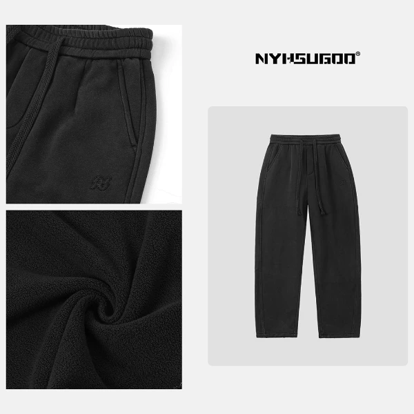 NYHSUGOO/南乙N3266冬季美式卫裤男士加绒全棉重磅炒盐做旧休闲裤