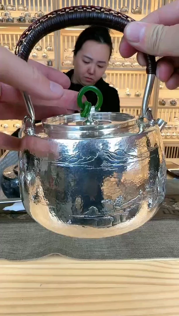 【闪购商品】足银999山水北村玉环烧水壶