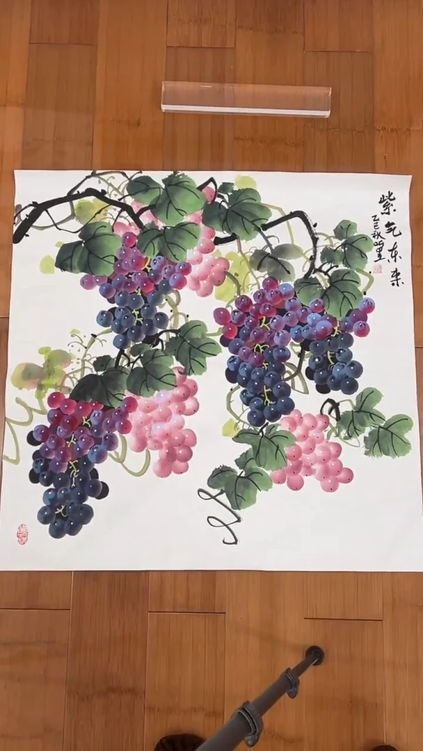 国画【福利，纯手工手绘】听昱葡萄68*68厘米