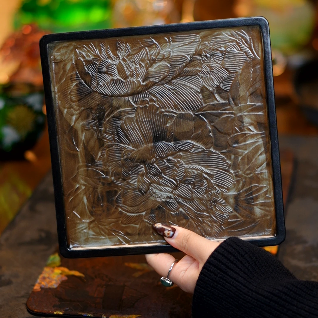 牧渔-牡丹纹方盘