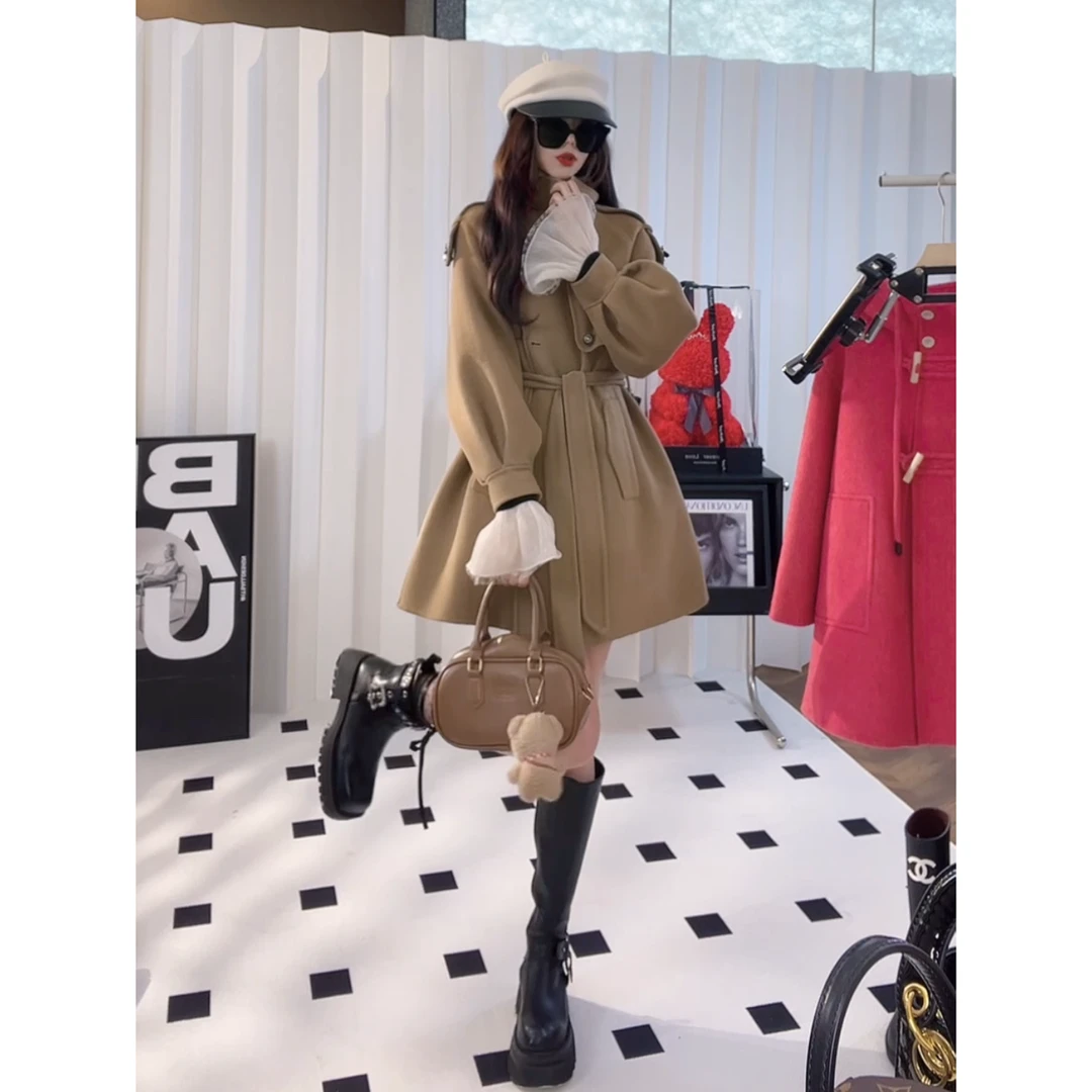 【幂幂私服】2025早春今年流行的气质显瘦双面羊毛大衣女毛呢外套女