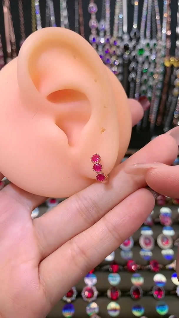 【闪购商品】红宝石耳饰银S925镶嵌玫瑰金