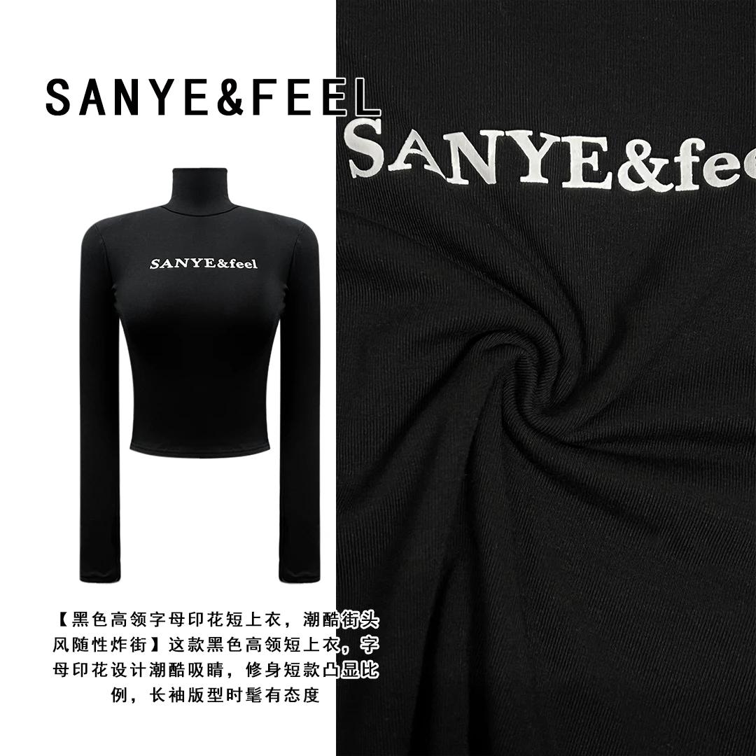 sanye&feel/妍三也【sanye&feel】冬款黑色修身打底长袖T恤540139YX
