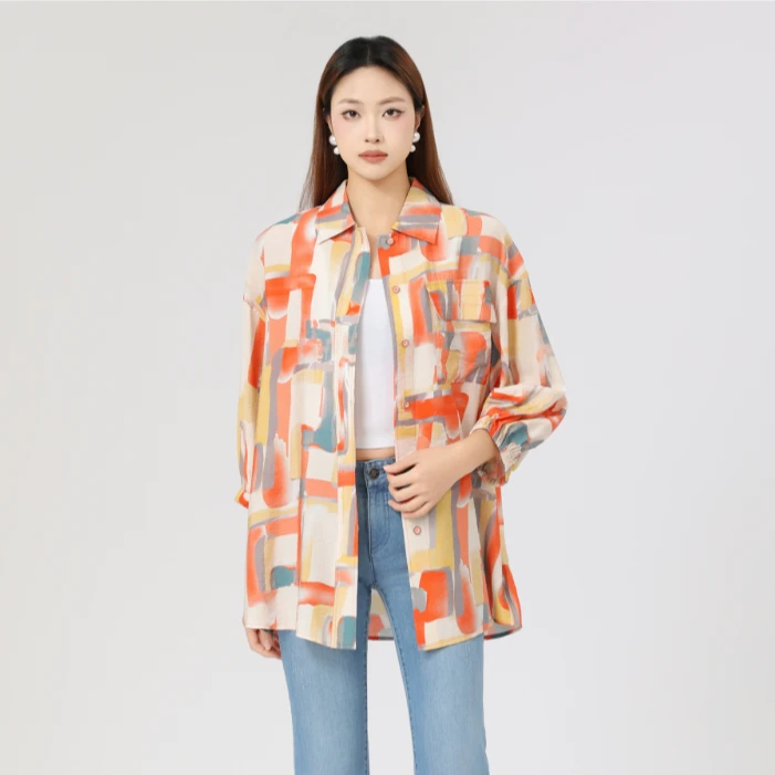 AMASS/阿玛施 时尚简约纯色休闲中袖廓形翻领苎麻衬衫5300905