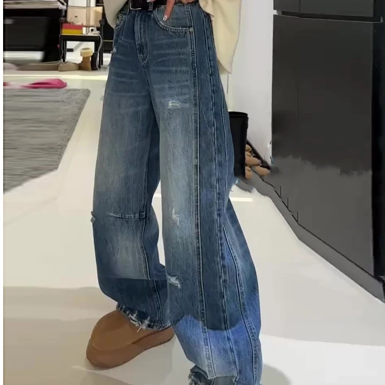 新款爆款高腰宽松直筒双股位阔腿七分裤短裤牛仔裤夏天薄款女款