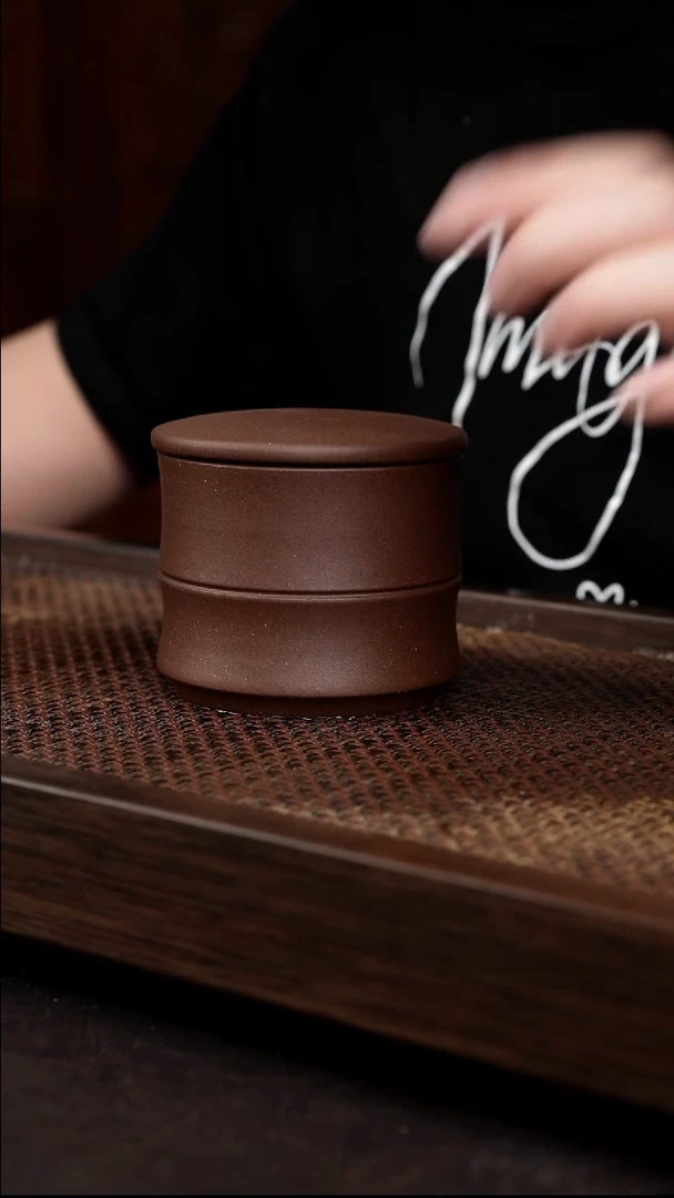 茶壶紫砂紫泥竹节茶叶罐