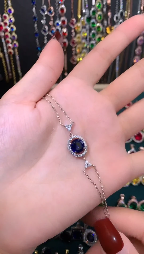 【闪购商品】蓝宝石手链银S925镶嵌8银