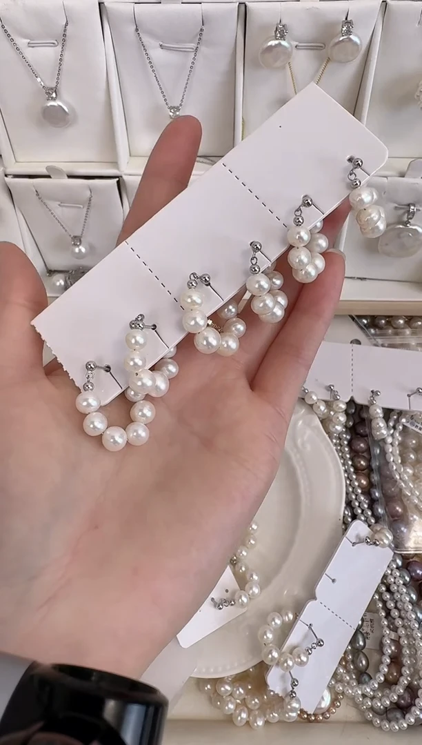 【闪购商品】淡水珍珠耳饰银S925镶嵌7-8无核珍珠耳饰