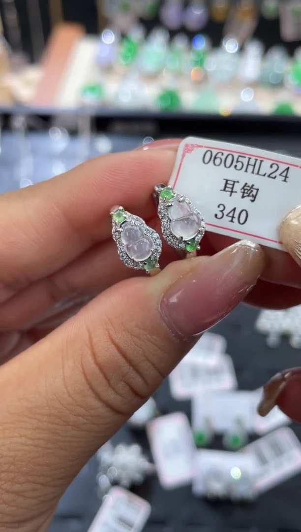 翡翠银S925镶嵌耳饰0605HL24