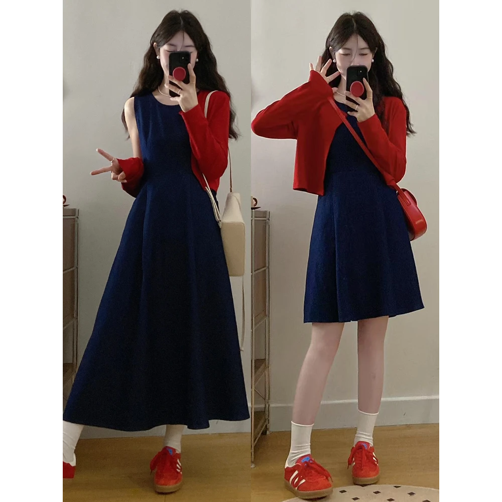 大码女装牛仔背心收腰连衣裙披肩两件套女春夏季新款胖mm显瘦套装