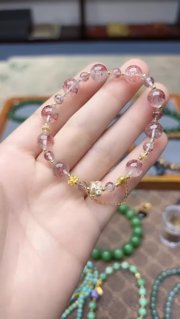 18K金镶嵌车挂水晶18K金超七水晶手串ZX