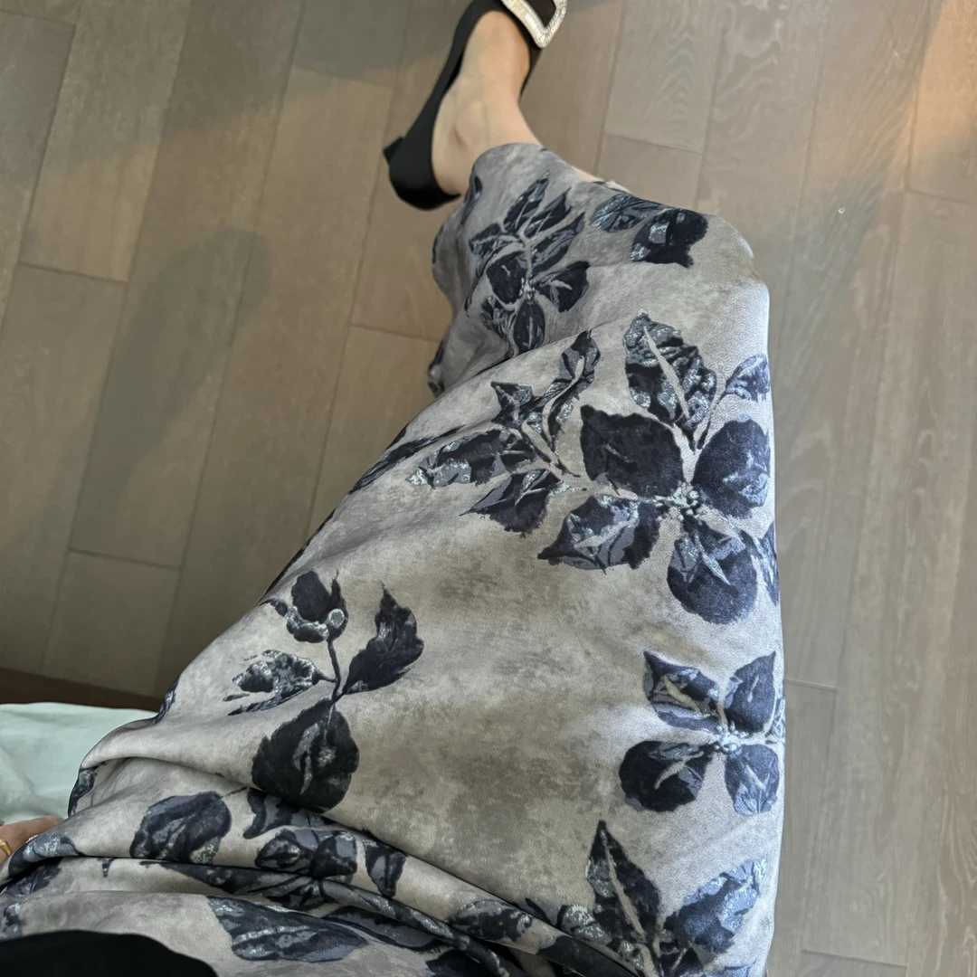 夏季小众半身裙女休闲时尚水墨显瘦洋气百搭中腰薄款鱼尾裙女1095