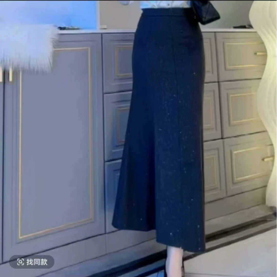 AAS【亮片】2024轻奢时尚毛呢星空亮片鱼尾裙高腰显瘦时尚百搭