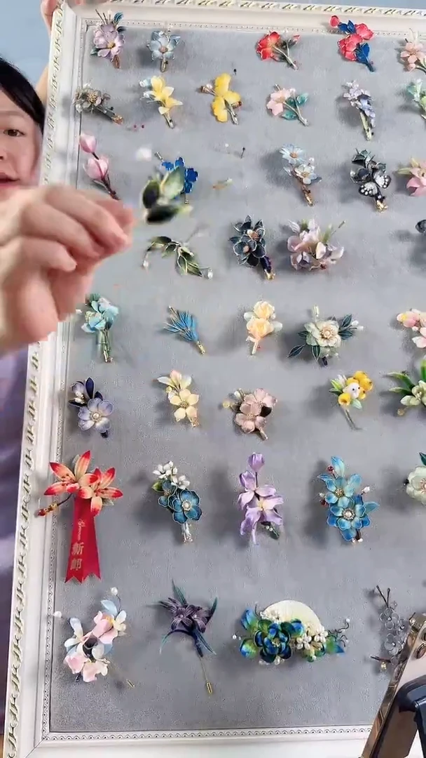 非金属羽毛竹叶胸针