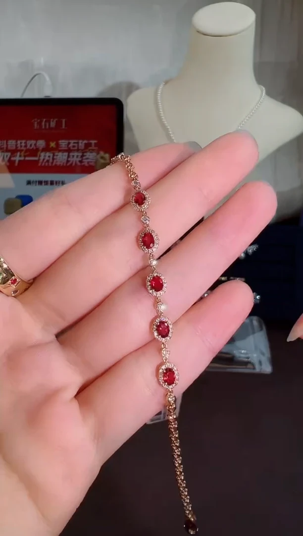 18K金镶嵌手链红宝石BB0497#-R#67