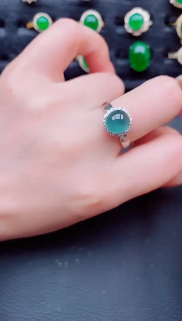 翡翠戒指银S925镶嵌天然a货翡翠233