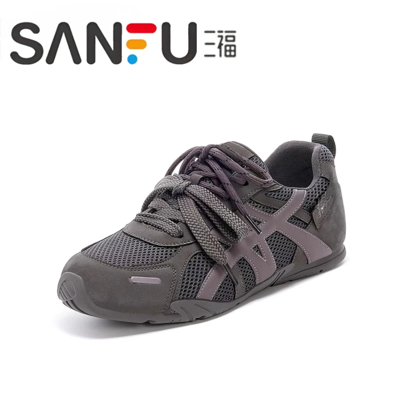 三福灰色德训鞋女款鞋子2025秋季新款复古平底运动阿甘鞋休闲鞋