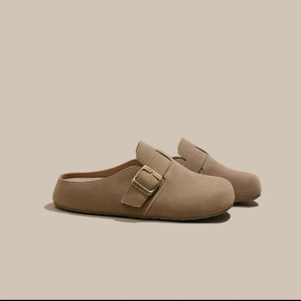 新款厚底软皮软底低帮女勃肯拖鞋潮踩屎感勃肯鞋